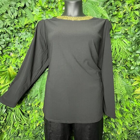 CHLOE & JASMINE Women Tops 1XL Black Cold Shoulder Gold Sequin Neckline NWT 0163 - Picture 5 of 14